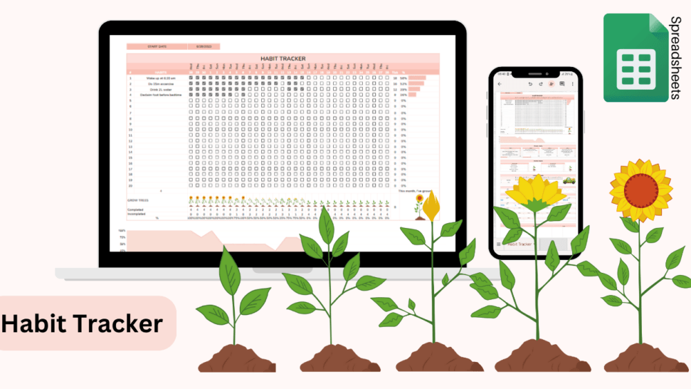 Habit Tracker Spreadsheet - Grow Sunflower version