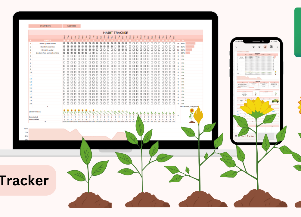 Habit Tracker Spreadsheet - Grow Sunflower version